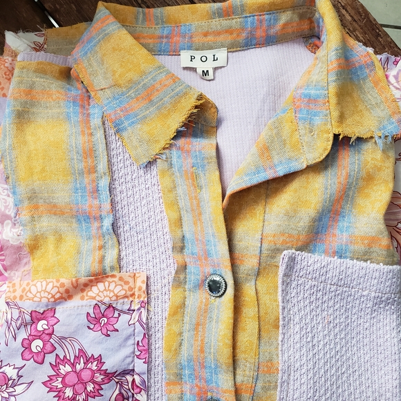 POL Multicolor Patchwork Plaid Shirt Size M - Picture 8 of 10